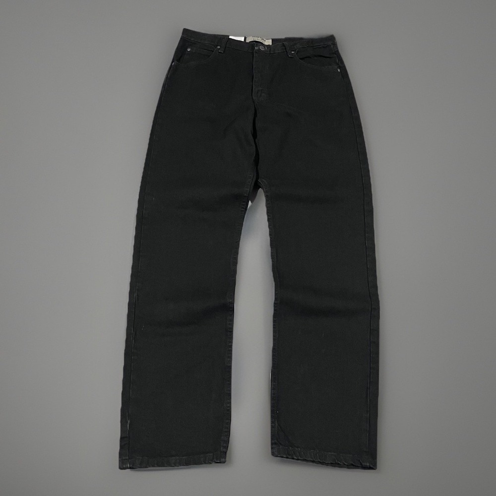 NWT Wrangler Mens Black Denim Cotton Straight Leg Relaxed Jeans Size 36x34